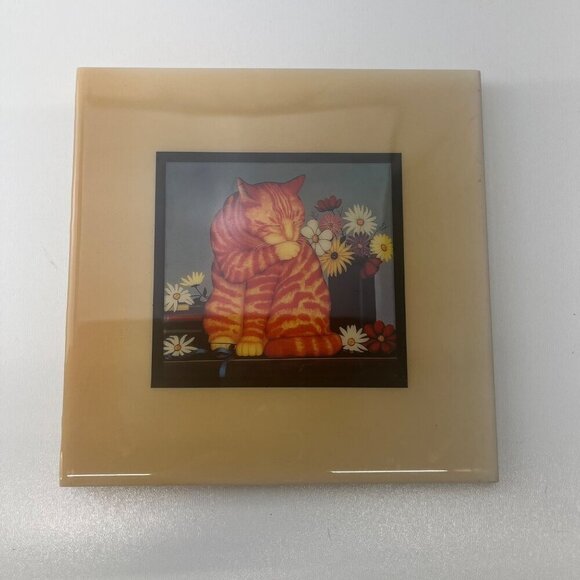 Cat Art Deco Tile Wall Hanging Grander Images USA Made Table Top Art - Picture 7 of 10